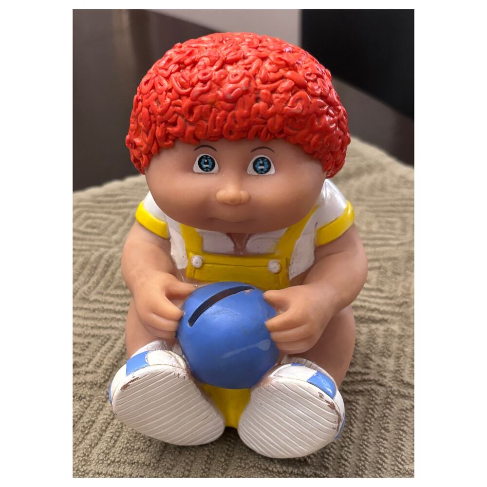 Vintage 1983 Cabbage Patch Kids Coin Piggy Bank Red Hair Blue Ball Hong Kong